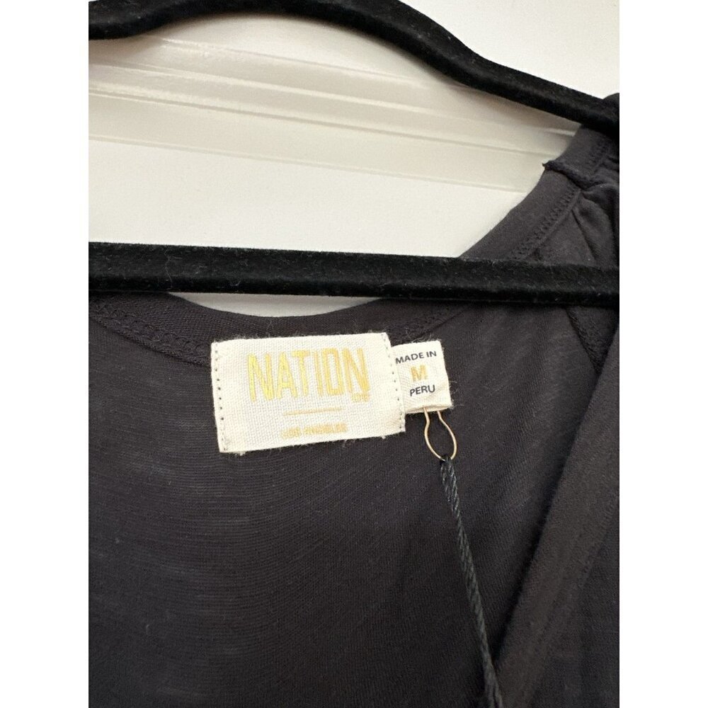 Nation LTD NWT Black Midi Dress Smocked Cap Sleeve V Neck Black Size Medium - Picture 4 of 8